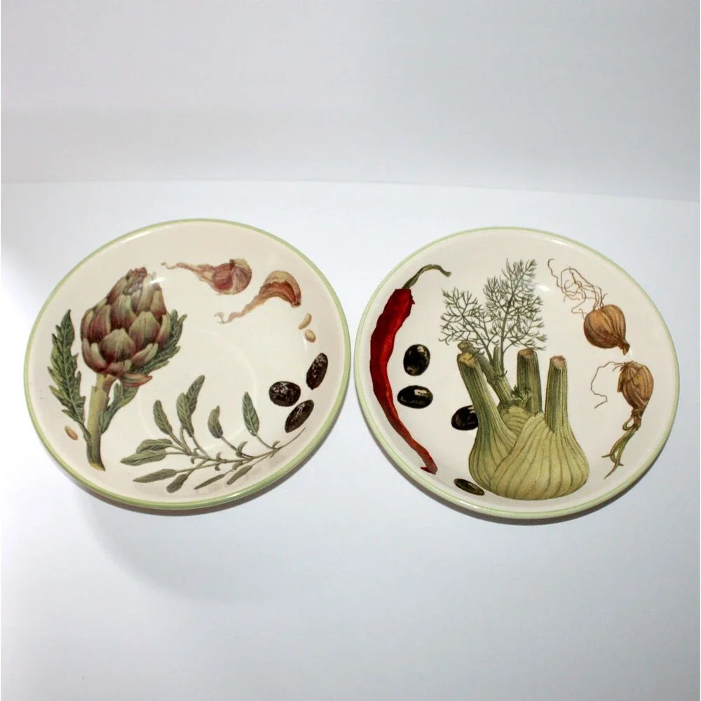 Williams Sonoma Herbs & Vegetables 2 Pasta Bowls plate Fennel Artichoke